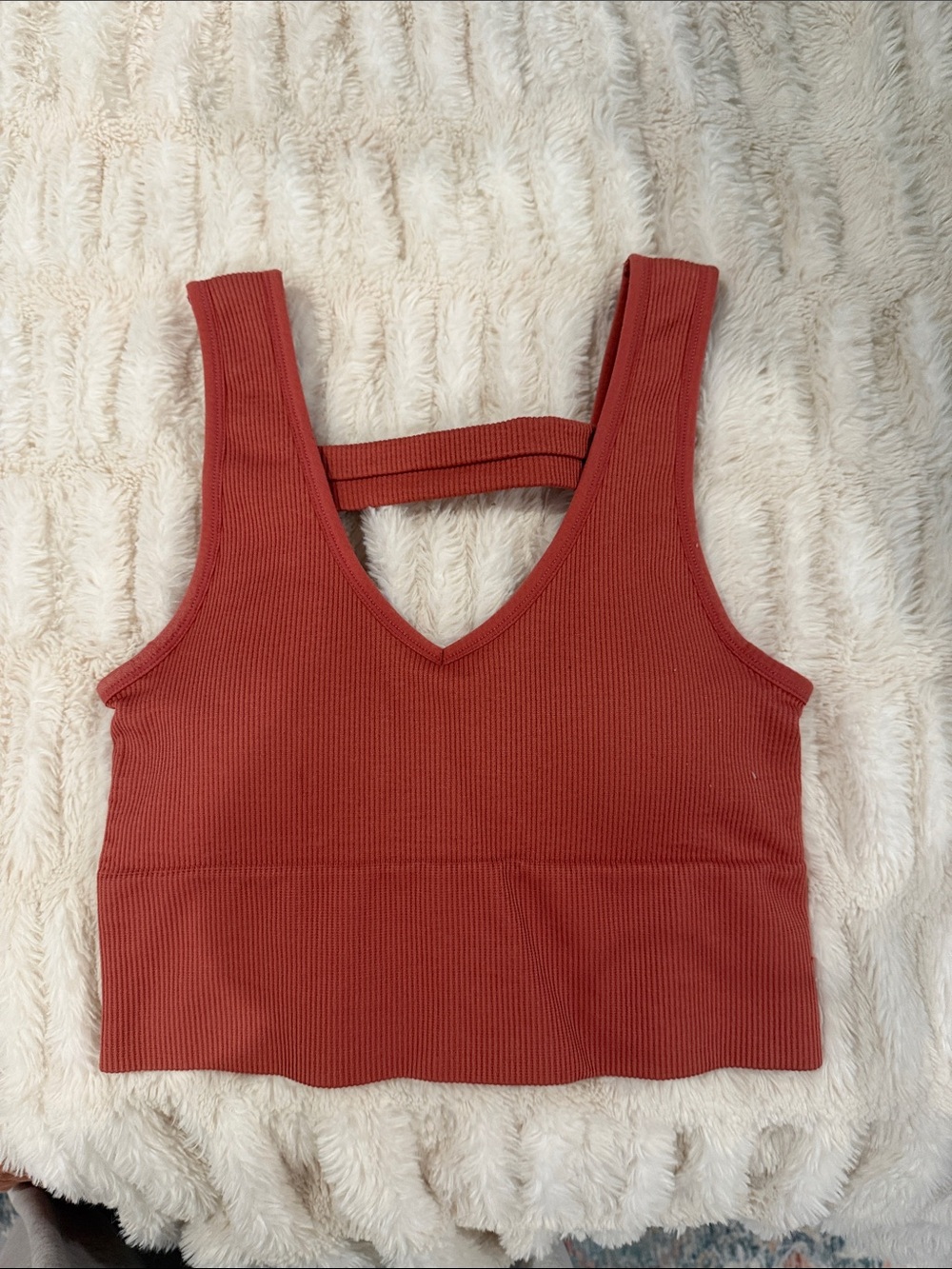 Ribbed V-Neck Crop Tank Top - Rust